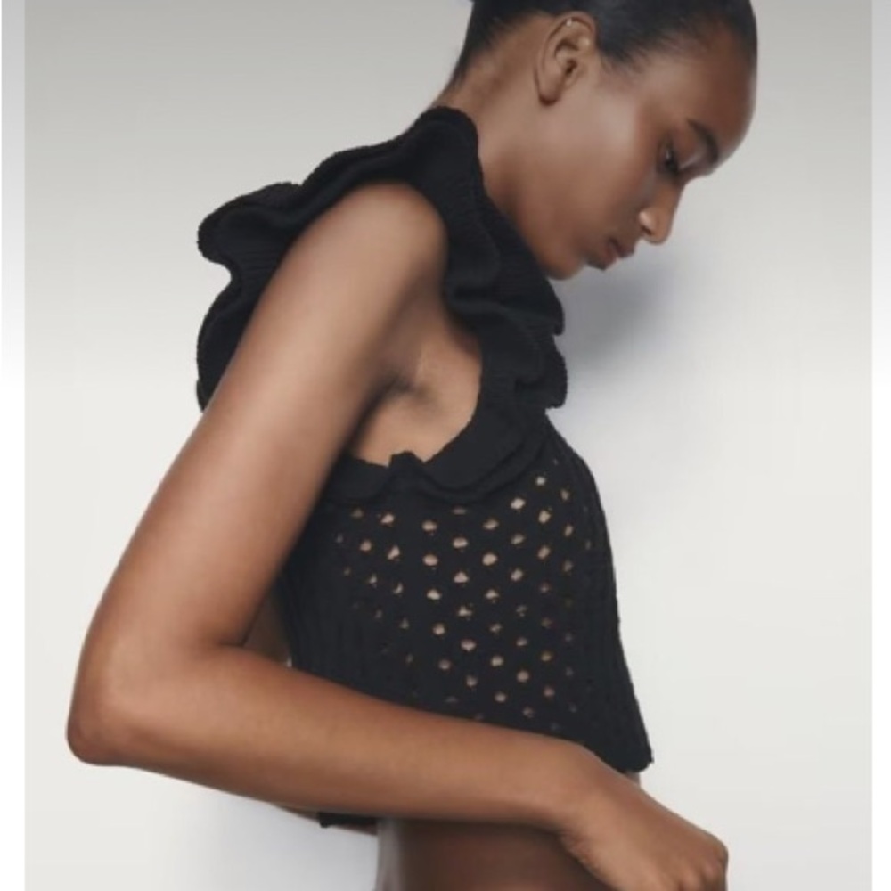 🔸NWT🔸Zara Chenille Ruffled Sleeve Knit Top - Picture 5 of 8